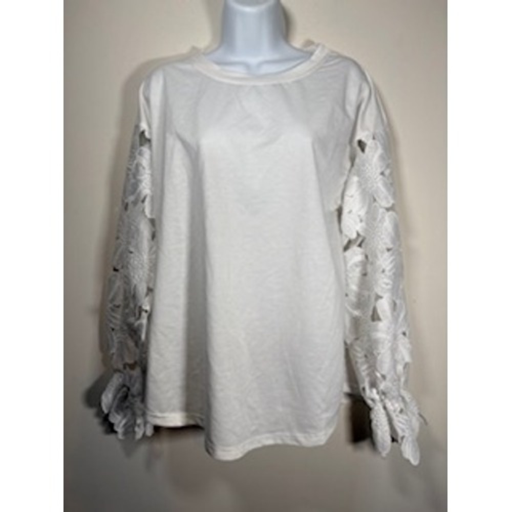 ANDTHEWHY White Floral Crochet‎ Lace Long Sleeve Top Crewneck Blouse Small